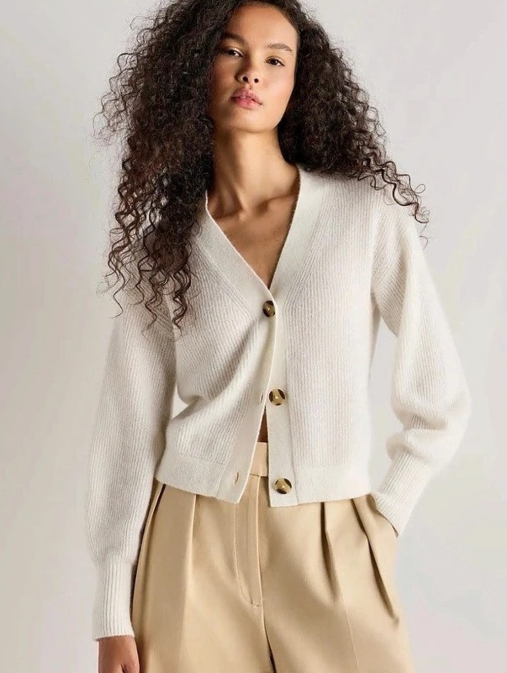 Quince Lightweight Baby Alpaca Crop Cardigan in Cream Size Small